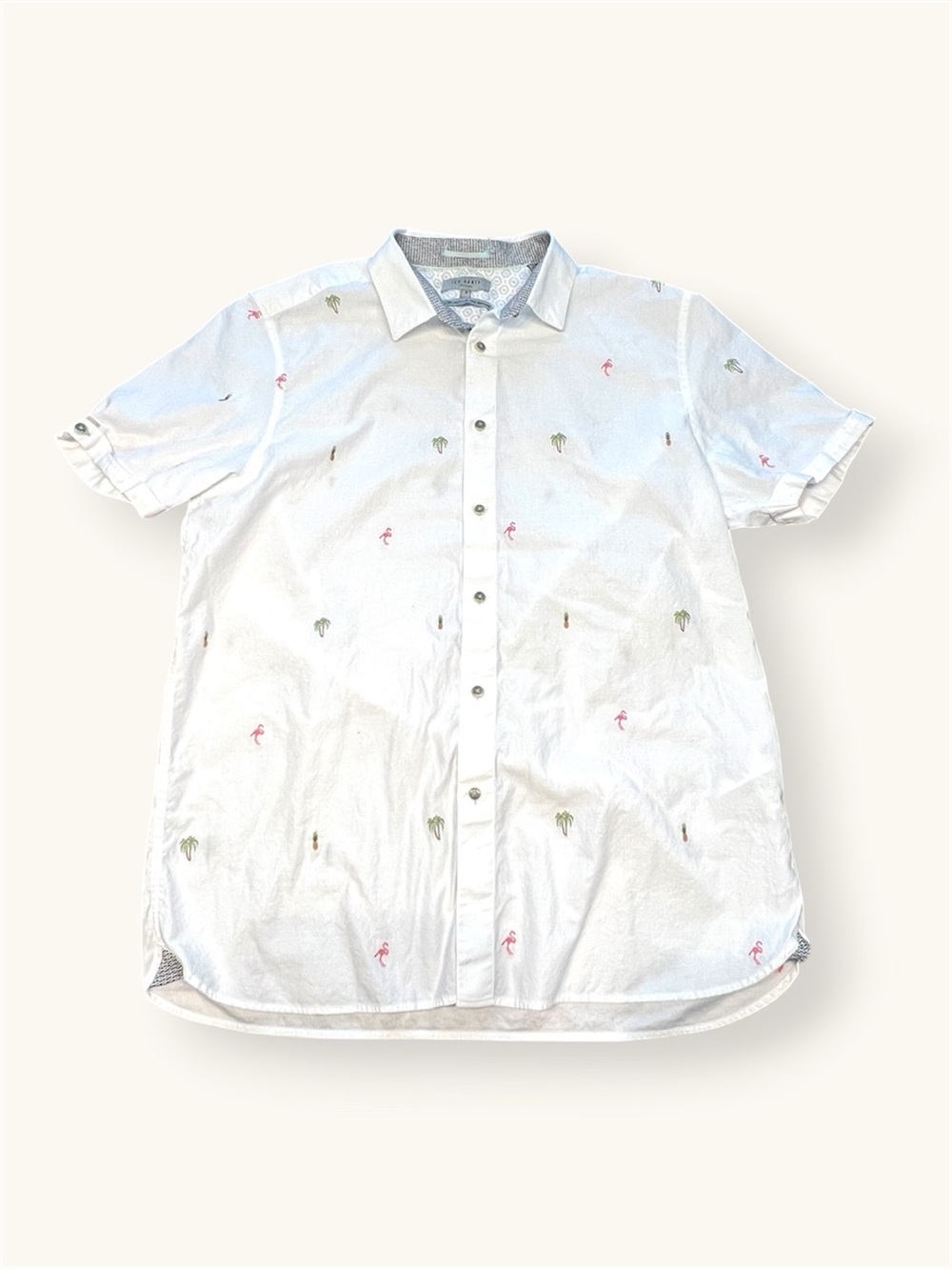 Ted Baker London | Flamingo Palm Short Sleeve Button Down Shirt | Size 5 (Large)